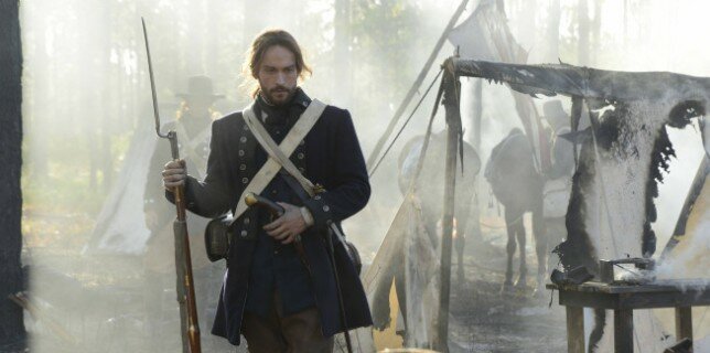 Ichabod (Tom Mison) surveys the damage done by a witch back in his first life on 'Blood Moon'