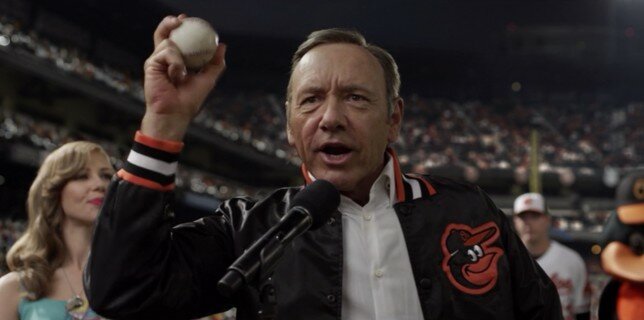 No baseball for you. Francis (Kevin Spacey) is prevented from throwing the first pitch in 'Chapter 19'